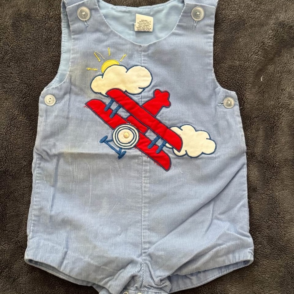 Vintage baby blue airplane one piece for boys